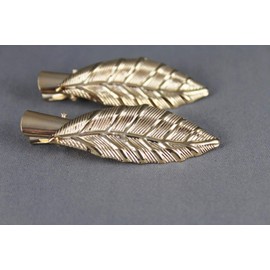 Gold leaf feather leaves metal side alligator gator clip hair claw set of 2