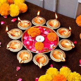 Decorative Urli Bowl Diwali Diyas Handcrafted for Floating Flowers and Tea Light Candles Home, Office and Table Decor| Beautiful Diwali Decoration Items (12.2 Inches)