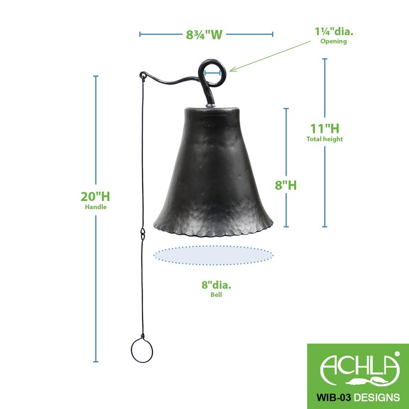 Achla WIB03 Large Wrought Iron Hanging Metal Knocker Bell, Graphite