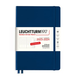LEUCHTTURM1917 367550 Academic Weekly Planner Medium (A5) 2024, 18 Months, Navy, German