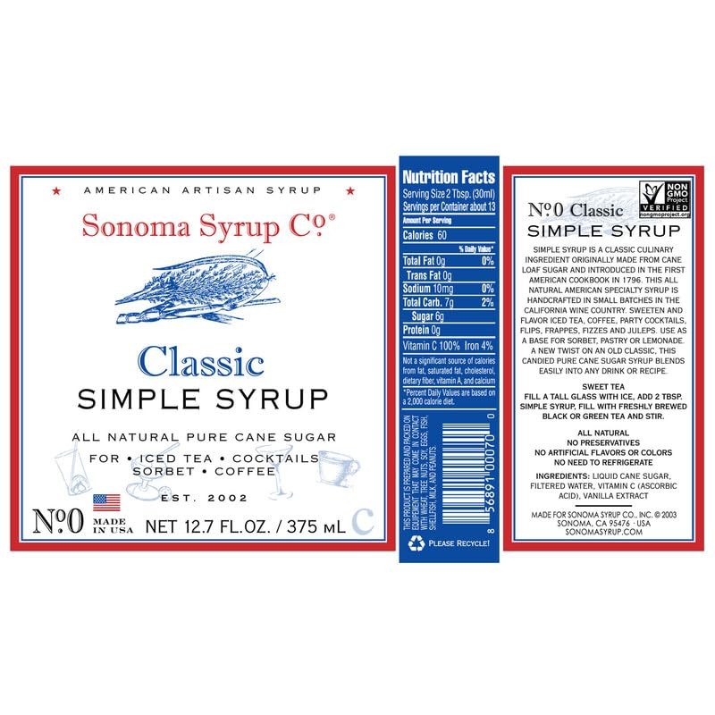Sonoma Syrup Co Classic Simple Syrup 12.7 Fl Oz for