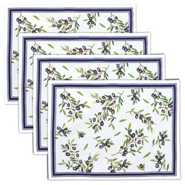 CAIT CHAPMAN HOME COLLECTION Four Seasons Series Olive Leaves and Branches Printed Nature Botanic Easy-Care Fabric Tablecloth (Olive Branch, Border Print 18"x13" Placemat)
