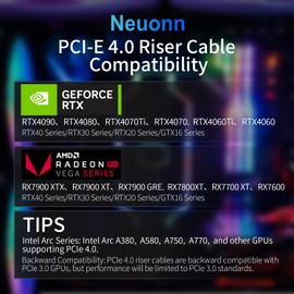 Neuonn PCI-E 4.0 Riser Cable, PCIe 4.0 X16 High Speed Flexible GPU Riser Cable with PCI Express Port for GPU Extension Card, Length 25cm (Black)