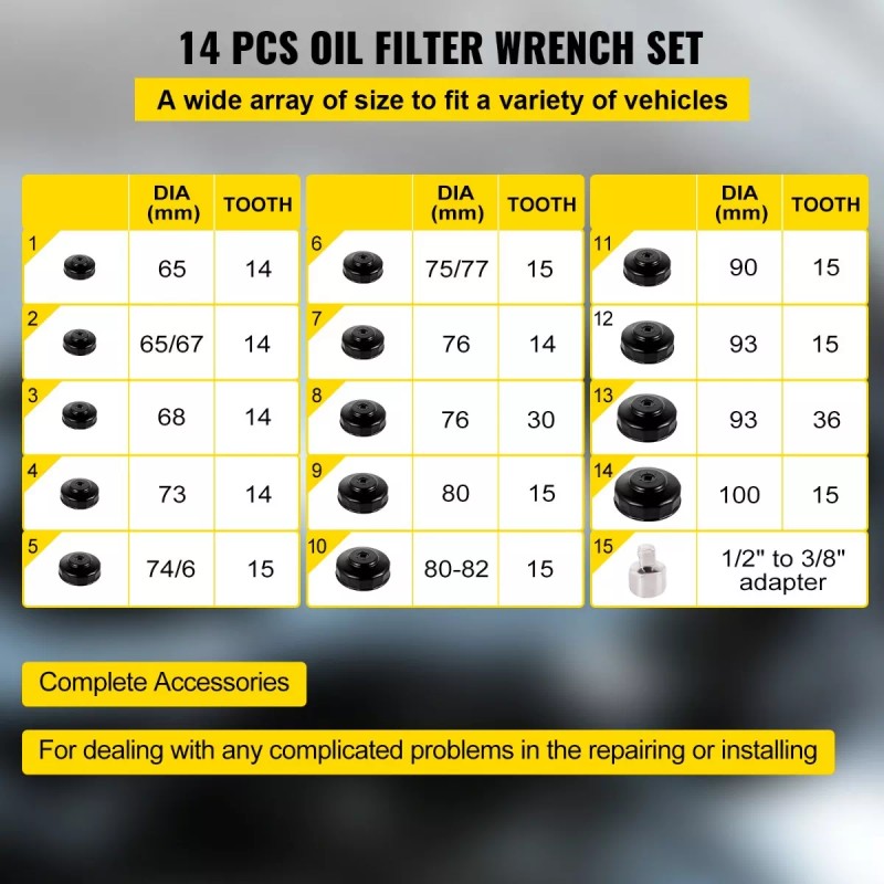 Juego De Llaves Para Filtros De Aceite 14 Pz Zocalos