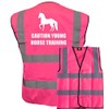 Bright Pink High Visibility Vest with White Text CAUTION YOUNG