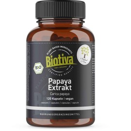Papaya Extract Capsules Organic High Dose 120 Capsules Proteolytic Activity Plant Extract Bottled and Controlled in Germany (DE-ÖKO-005)
