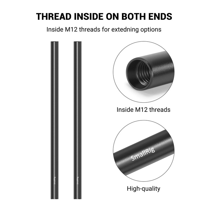 SMALLRIG Aluminum Alloy 15mm Rod - 30cm / 12 Inch