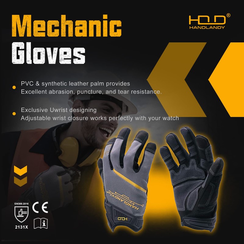 HANDLANDY Mens Work Gloves with Touch Screen Fingertips, Breathable &