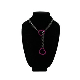 ADEMISHIA Women’ s Slip Chain Necklace with Rose Heart Ring, Black Cuban Link Chain Long Necklace Jewelry
