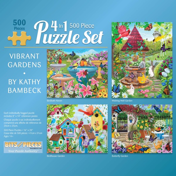 Bits and Pieces – 4-in-1 Multi-Pack - 500 Piece Jigsaw Puzzles for Adults – 500 pc Puzzle Set Bundle by Artist Kathy Bambeck - 16" x 20" (41cm x 51cm)