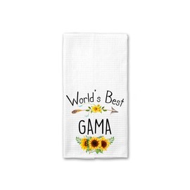 World's Best Gama Kitchen Towel, Floral Sunflower Kitchen Towel, Best Gama Ever, Gift Mothers Day Birthday Christmas Thanksgiving for Gama, Soft and Absorbent Kitchen Tea Towel