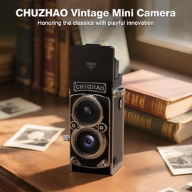 CHUZHAO Vintage Mini Digital Camera, Portable TLR Style Retro Point and Shoot Compact Small Pocket 1080P FHD Video 12MP Autofocus Vlogging Camera with 16 GB Card for Beginners Teens Adults Kids Black