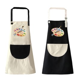PEIQICHU Kids Apron - 2 Pack Painting Apron for Children Toddler Girls, Aprons with Pocket for Kids Painting Cooking Baking Art Crafting Gardening WaterProof Adjustable Straps Black + Gray