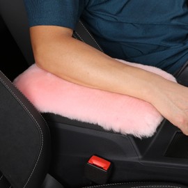 MLOVESIE Genuine Sheepskin Center Console Cover Pad Genuine Furry Fluffy Wool Fur Car Armrest Cover Protector Universal Fit for SUV/Truck/Car