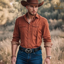 UpFind Western Leather Belts for Men Black Cowboy Longhorn Buckle Belt for Jeans Vintage Floral Embossed Country Belt