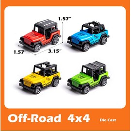 1 Set of 4pcs Mini Pull Back Off-Road Toy Cars Vehicles, Jeep-Like Die-Cast Metal Body, Birthday Gifts, Party Favors for Toddlers Kids Boys Girls
