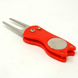 DB Spares Golf Pitch Mark Repairer With Magnetic Ball Marker Switchblade Repair Tool Red