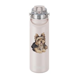 SERENGETI 24 Oz Water Bottle Stainless Steel with Spill Proof Lid - Double walled Vacuum Insulated water flask - Realistic 3D Print of your favorite dog (Yorkie)