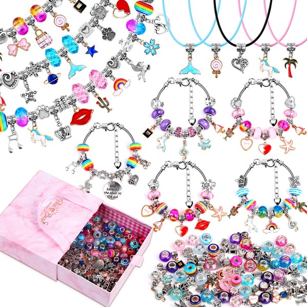 150 PCS Charm Bracelet Making Kit, Ranekie Jewelry Making Supplies Beads Bracelets Charms Necklace Kit DIY Arts and Crafts Gifts for Kids Girls