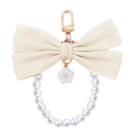 Sdopbinbin Purse Wallet Keychain Charm for Tote Bag Handbag Wrist Keychain for Women Bow Pearl Keychains for Handbags Purses Wristlet Keychain for Women Beige Bow Keychain for Car Keys