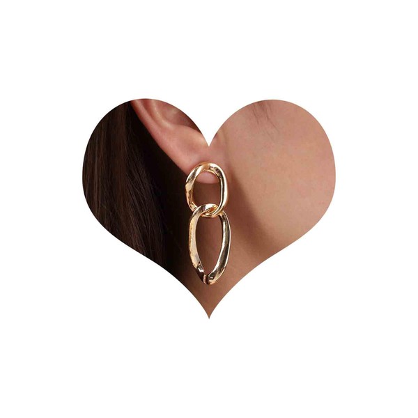 Cimenexe Bohemian Curb Chain Dangle Earrings Gold Cable Link Drop