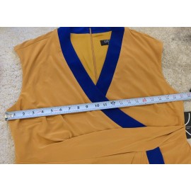 Kasper Plus Womens Colorblock Short Wrap Dress Gold & Royal Blue Sz-1X