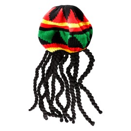GLADFRESIT Rasta Hat with Dreadlocks, Retro Style Hat Rasta Hats for Men Black Cap for Party Costume Accessories