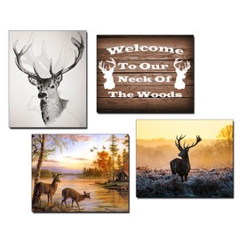 Rustic Home Hunting Wall Decor - 4 Piece Deer Quote Set - Art Prints Decorations Painting for Bedroom, Man Cave, Hunting Room, Kitchen, Basement, Bathroom, Farmhouse, Shelf, Living Room, Desk, Office