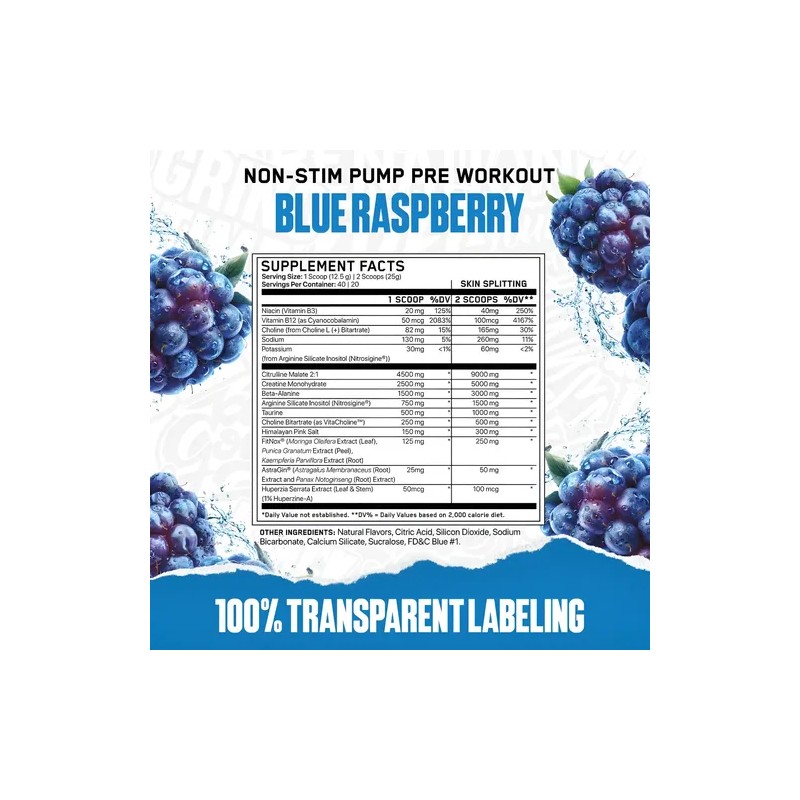 Abe Non Stim Pump Preentreno Blue Raspberry 40servs