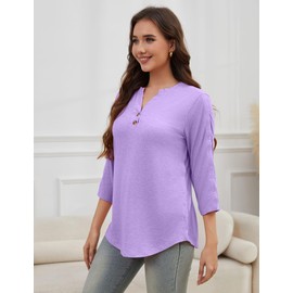 Post Shoulder Surgery Shirts for Women Tear Away 3/4 Sleeve Tops After Rotator Cuff Shirts V Neck Chemo Port Adaptive Clothing-Purple-S