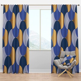DesignQ Blackout Curtains 'Retro Luxury Waves in Gold and Blue X' Curtains for Bedroom, Curtains for Living Room, Curtains & Drapes - Thermal Insulated -Single Panel -52x95