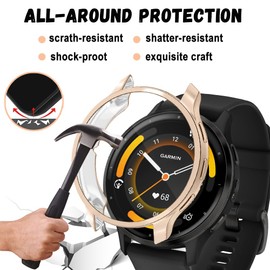 Niboow Case [2 Pack] for Garmin Venu 3, with Screen Protector, Flexible TPU Shockproof Scratch Proof Cover Case for Garmin Venu 3 - Rose Gold + Transparent