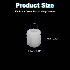 sourcing map 100Pcs 0.34"x0.39" Hinge Dowels, Plastic Dowel Insert with Threaded for Cabinet Door Hinges Furniture Connections, White