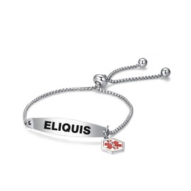LSxAB Red Medical Alert Eliquis Bracelet for Women Men Emergency Medical ID Engraved Adjustable Stainless Steel Chain Wristband Bracelets
