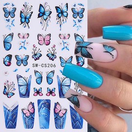 Butterfly Nail Art Stickers Decals Spring Flower Butterfly Nail Stickers for Nail Art 8PCS 3D Self-Adhesive Pink Cherry Blossom Butterfly Design Nail Art Supplies Decals for DIY Nail Art Decorations