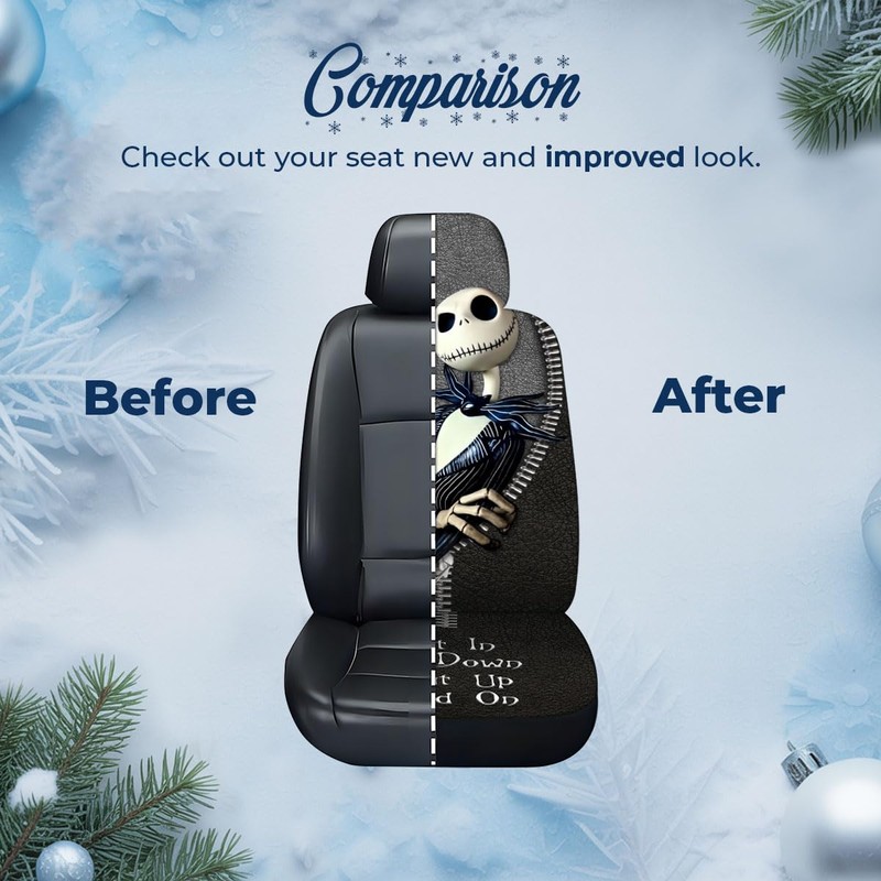GENANY Horror Nightmare Skellington 2 Front Car Seat Covers for