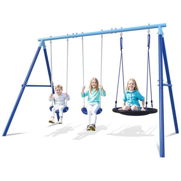 3-in-1 Swing Set for Backyard for Kids 3-8, 550lbs, Heavy