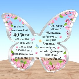 AMZQ Inspirational 40th Birthday Gifts for Women Transparent Butterfly Shape Acrylic Birthday Present Ideas for 40 Year Old Woman
