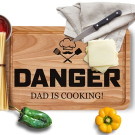 Danger Dad is Cooking Chopping Board, Funny Gifts Fathers Day, Gift for Dad Cutting BBQ Chef Kitchen Home Birthday