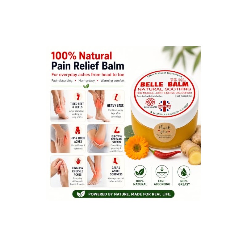 Belle Balm Natural Pain-Soothing Rub for Muscles, Joints & Nerve