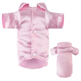 Dog Lapel Silk Sleepwear Soft Two-Legged Shirt Outfit for Small Medium Girl Dogs Christmas Holiday Birthday Party (Pink, XS)