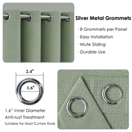 Melodieux Green Linen Blackout Curtains 63 Inch Length for Bedroom, Living Room Rustic Burlap Thermal Insulated Room Darkening Grommet Drapes, 50 x 63 Inch, 2 Panels