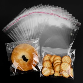 Lhocm Self Sealing Cellophane Treat Bagsl, 200pcs 6x9 Cellophane Cookie Bags with Seal, Individual Clear Plastic Bag for Cookies, Candy, Party Favors, Bakery, Gift Packaging, Procuct