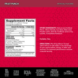BSN Amino X Muscle Recovery & Endurance Powder, BCAAs, 10 Grams of Amino Acids, Keto Friendly, Caffeine-Free, Support Endurance, Zero Sugar, Fruit Punch, 30 servings, 15.34 Ounce (Packaging May Vary)