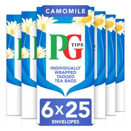 PG Tips | Camomile Tea Bags Bulk | Individually Wrapped Tea Bags| String & Tagged | Herbal Infusion With A Smooth & Floral Taste | 6 Packs | 150 Plant Based Biodegradable Envelopes