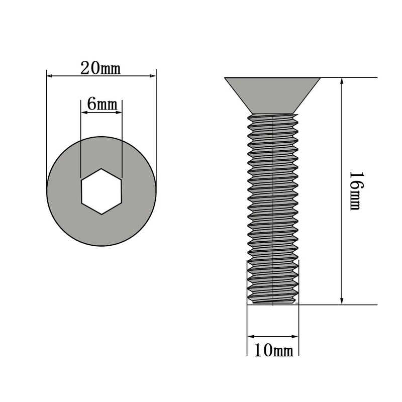 Countersunk Screws with Hexagon Socket (ISK) - M10 x 16