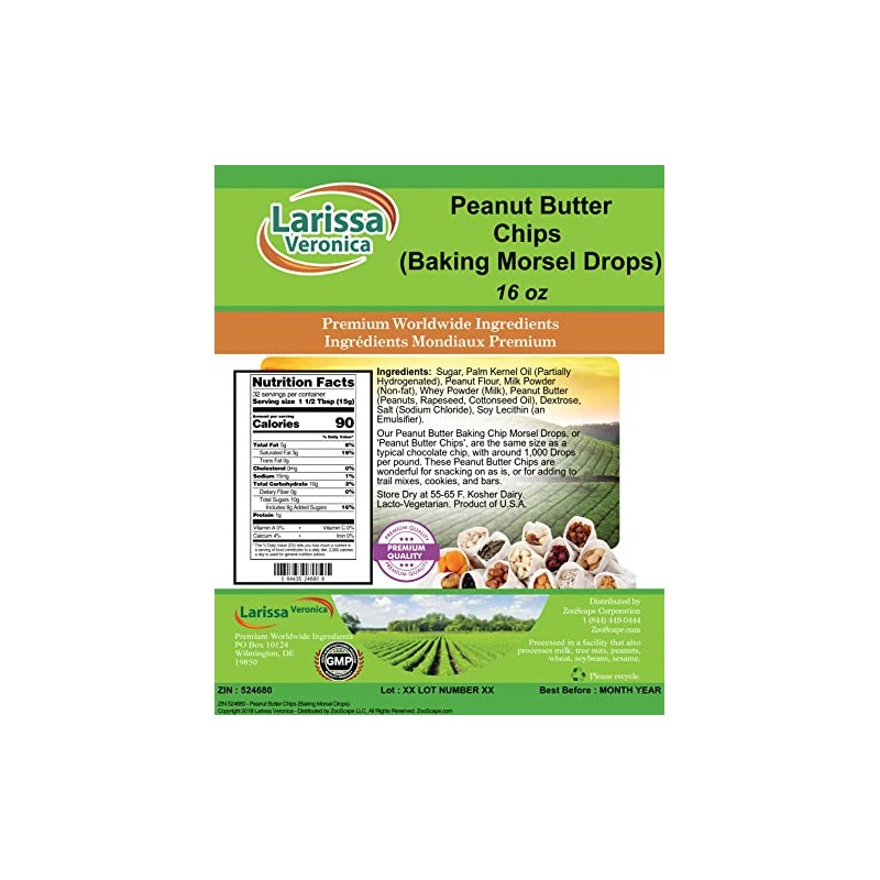Peanut Butter Chips (Baking Morsel Drops) (16 oz, ZIN: 524680)