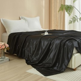 Luofanfei Cuddly Blanket 150 x 200 cm Black Satin Shiny Blanket Cooling Satin Blanket Bed Throw Shiny Satin Couch Blanket Bedspread Sofa Blanket for Sofa Throw Bed Bedroom Office