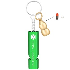 Vivaday portable safety whistle | SOS medical ID keychain | compact dosage capsule | engraved info tag for travelers | suitable for hiking and camping YA6000