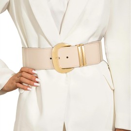 JasGood Women's Wide Belt Elastic Waist Belt for Dresses Stretchy Belt Hip Belt Golden Buckle Belt for Women, C-beige